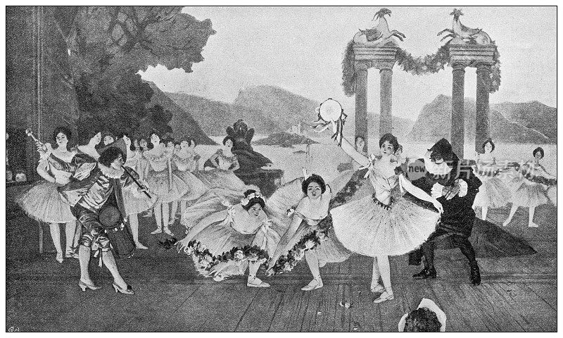 Antique image: Thé?tre national de l'Opéra-Comique, Paris, Decoration paintings "La Danse" by Francois Flemeng